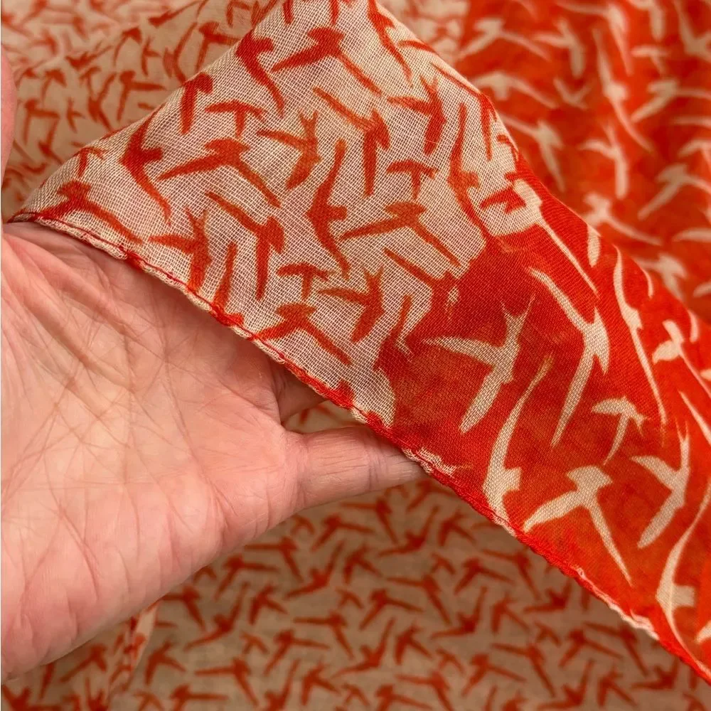 All Over Flying Bird Print Eternity Scarf Dark Orange & Ecru Lightweight Gauze